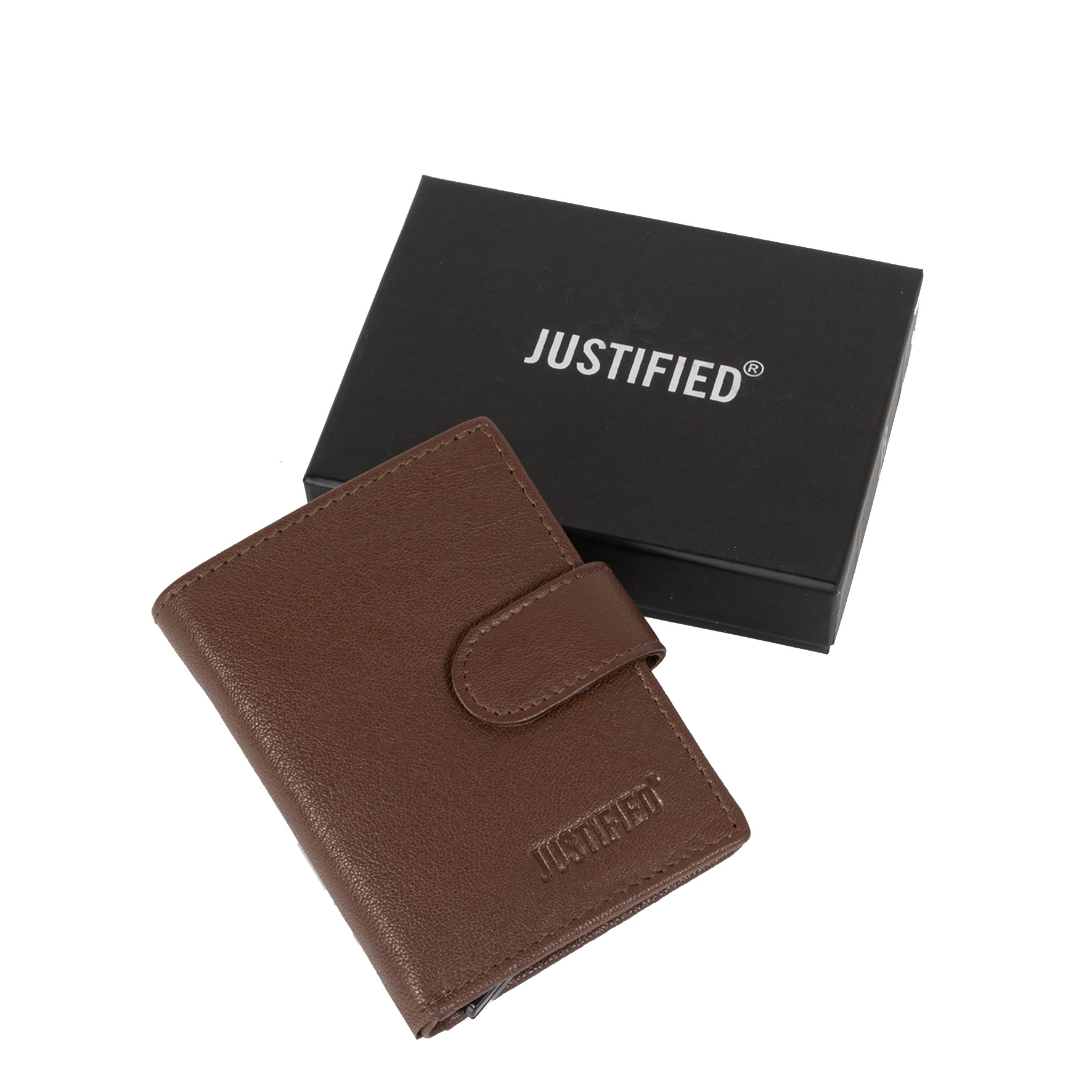 Justified Bags Leather Nappa Credit Case Holder + Backside Coin Brown + Box Top Merken Winkel